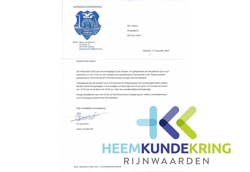 Uitnodiging Olde Tollus 55 jarig bestaan